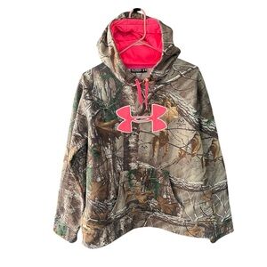 Under Armour Realtree Camo Big Pink Logo Hoodie Fleece Lined Wm Plus Size 2XL